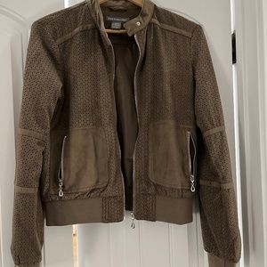 Brown Faux Suede Brown Bomber Jacket Size S